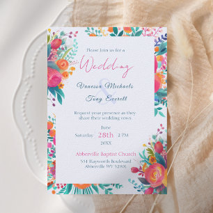 Invitation Mariage Tropical Floral à l'Aquarelle Rose et Oran