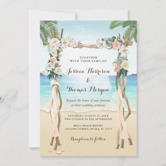 Invitation Mariage tropical floral Arbor Wood Arch (Devant)