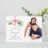 Invitation Mariage Tropical Floral de Plage Enregistrer la Da (Debout devant)