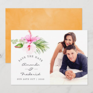Invitation Mariage Tropical Floral de Plage Enregistrez la Da