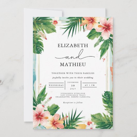 Invitation Mariage Tropical Floral Frame (Devant)