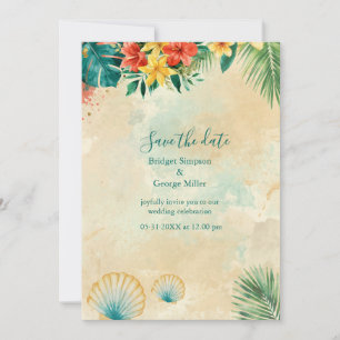 Invitation Mariage tropical floral hawaïen à l'aquarelle coqu