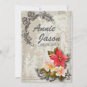 Invitation mariage tropical floral hawaïen vintage hibiscus