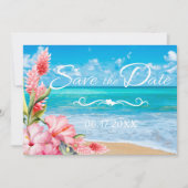 Invitation Mariage Tropical Floral sur la Plage, Enregistrez  (Devant)
