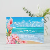 Invitation Mariage Tropical Floral sur la Plage, Enregistrez  (Debout devant)