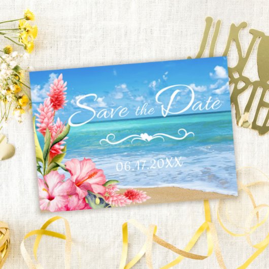 Invitation Mariage Tropical Floral sur la Plage, Sauvegarder 