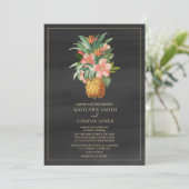 Invitation Mariage tropical gris ananas floral (Debout devant)