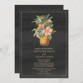 Invitation Mariage tropical gris ananas floral (Devant / Derrière)