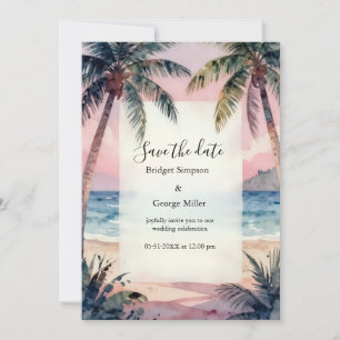 Invitation Mariage tropical Hawaï Plages Palmiers Coucher de