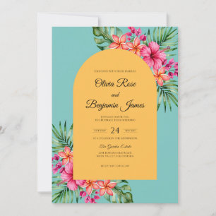 Invitation Mariage Tropical Hibiscus Eucalyptus Magenta