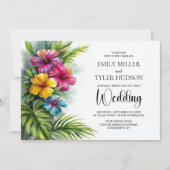 Invitation Mariage tropical Hibiscus Tout en Un (Devant)
