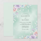Invitation Mariage Tropical Menthe Améthyste Peint (Devant / Derrière)