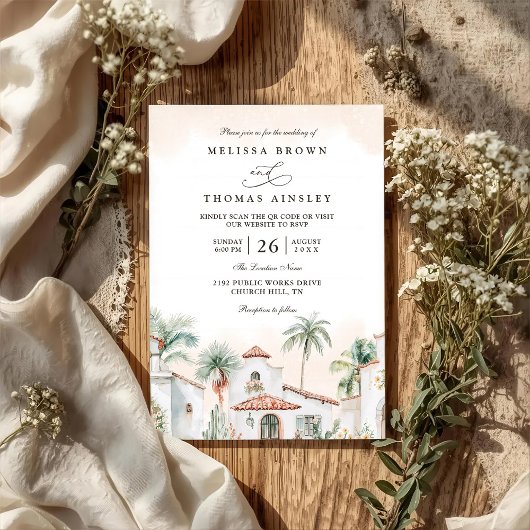 Invitation Mariage tropical mexicain de destination Code QR P