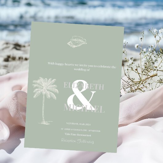 Invitation Mariage Tropical Minimaliste Vert Menthe