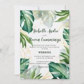 Invitation Mariage Tropical Moderne aux Feuilles Vertes et Do (Devant)