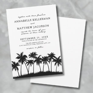Invitation Mariage tropical moderne noir blanc palmier