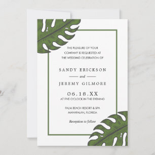 Invitation Mariage tropical moderne vert Palm Leaf