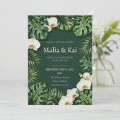 Invitation Mariage Tropical Monstera Orchidée Blanche Vert Fo (Debout devant)