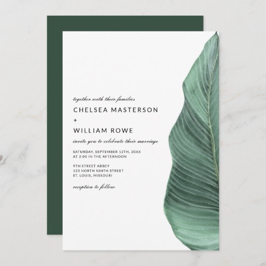 Invitation Mariage Tropical Monstera Palm Leaf (Devant / Derrière)