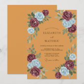Invitation Mariage Tropical Moutarde Prune Peint (Devant / Derrière)