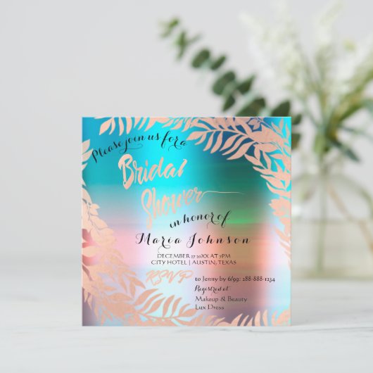 Invitation Mariage Tropical Océan Ombré Rose Doré (Debout devant)