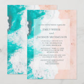 Invitation Mariage Tropical Océan Sarcelle Blanc Marron (Devant / Derrière)
