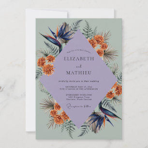 Invitation Mariage tropical orange palmier eucalyptus