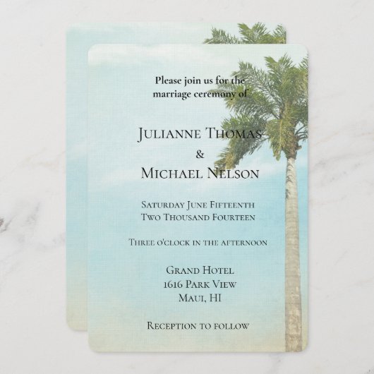 Invitation Mariage Tropical Palm Tree (Devant / Derrière)