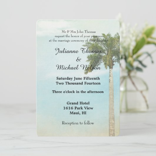 Invitation Mariage Tropical Palm Tree (Debout devant)