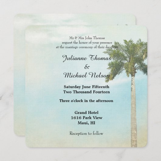 Invitation Mariage Tropical Palm Tree (Devant / Derrière)