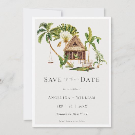 Invitation Mariage Tropical Palm Tree Enregistrer la date (Devant)