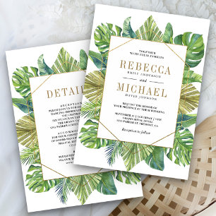 Invitation Mariage Tropical Palmes Or Tout en Un