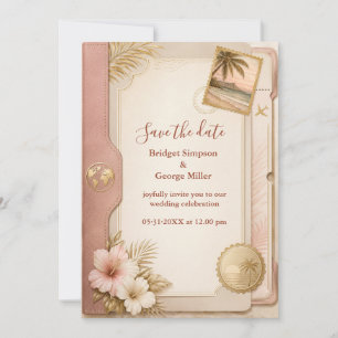 Invitation Mariage Tropical Passeport en Rose Gold