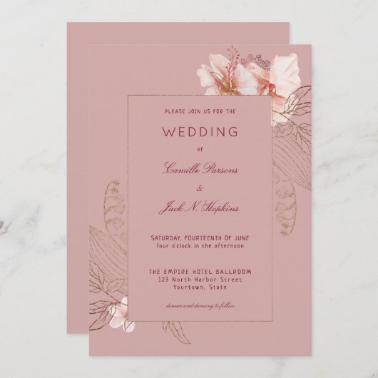 Invitation Mariage Tropical Pink (Devant / Derrière)