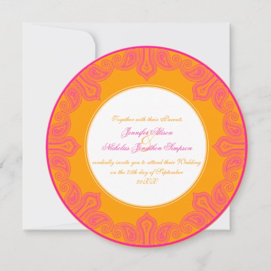 Invitation Mariage Tropical Pink et Orange Paisley Mandala (Devant)