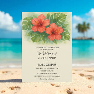 Invitation Mariage Tropical Plage Hawaïen Hibiscus
