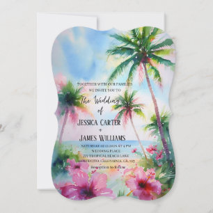 Invitation Mariage Tropical Plage Hawaïen Hibiscus