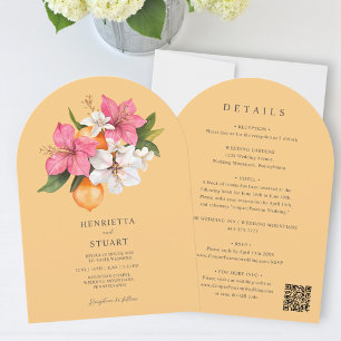 Invitation mariage tropical rose citron tout en un