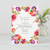 Invitation Mariage tropical rouge et violet floral Inviter (Debout devant)