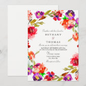 Invitation Mariage tropical rouge et violet floral Inviter (Devant / Derrière)
