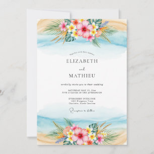 Invitation Mariage Tropical Scénique Bleu Clair