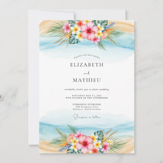 Invitation Mariage Tropical Scénique Bleu Clair (Devant)