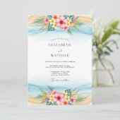 Invitation Mariage Tropical Scénique Bleu Clair (Debout devant)