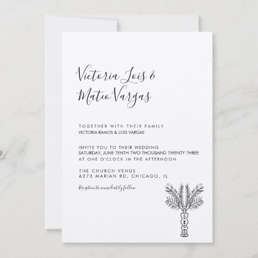 Invitation Mariage tropical simple à main tiré Palm Tree (Devant)