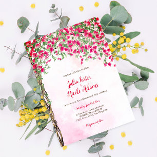 Invitation Mariage tropical sous les bougainvillées roses