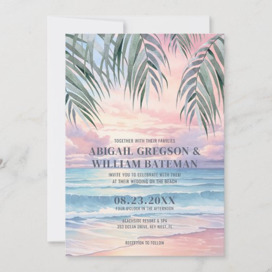 Invitation Mariage Tropical Sunset Beach (Devant)