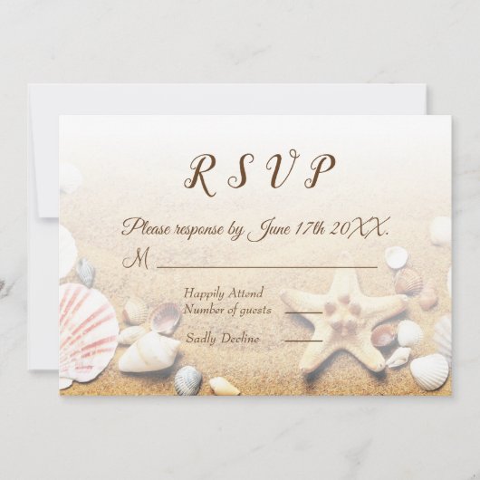 Invitation Mariage Tropical sur la Plage Étoiles de Mer RSVP (Devant)