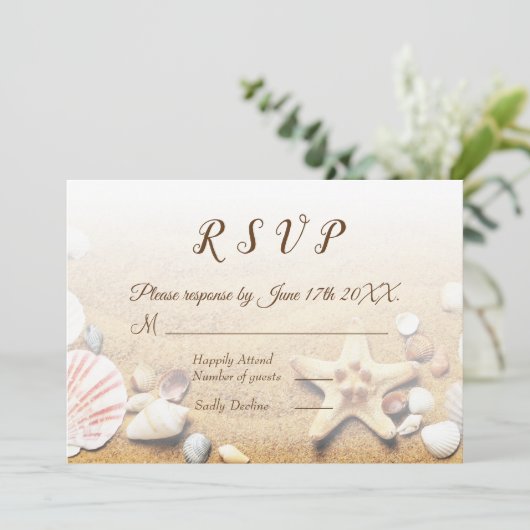 Invitation Mariage Tropical sur la Plage Étoiles de Mer RSVP (Debout devant)