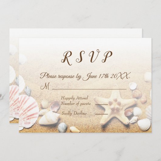 Invitation Mariage Tropical sur la Plage Étoiles de Mer RSVP (Devant / Derrière)