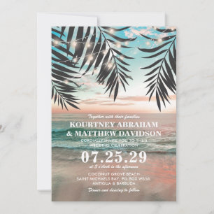 Invitation Mariage Tropical sur la Plage Guirlande de Lumiè